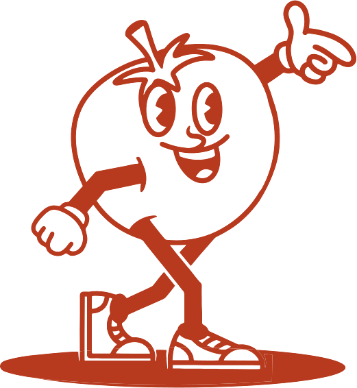 Tribe Pizza's tomato mascot waving